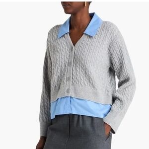 Sandro Layered Cable Knit Cardigan Gray Wool Sweater Removable Collar Size 4 XL